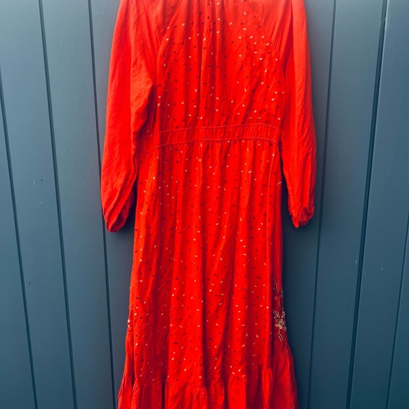 Anthropologie Coral Red Embroidered Maxi Dress - Picture 4 of 16